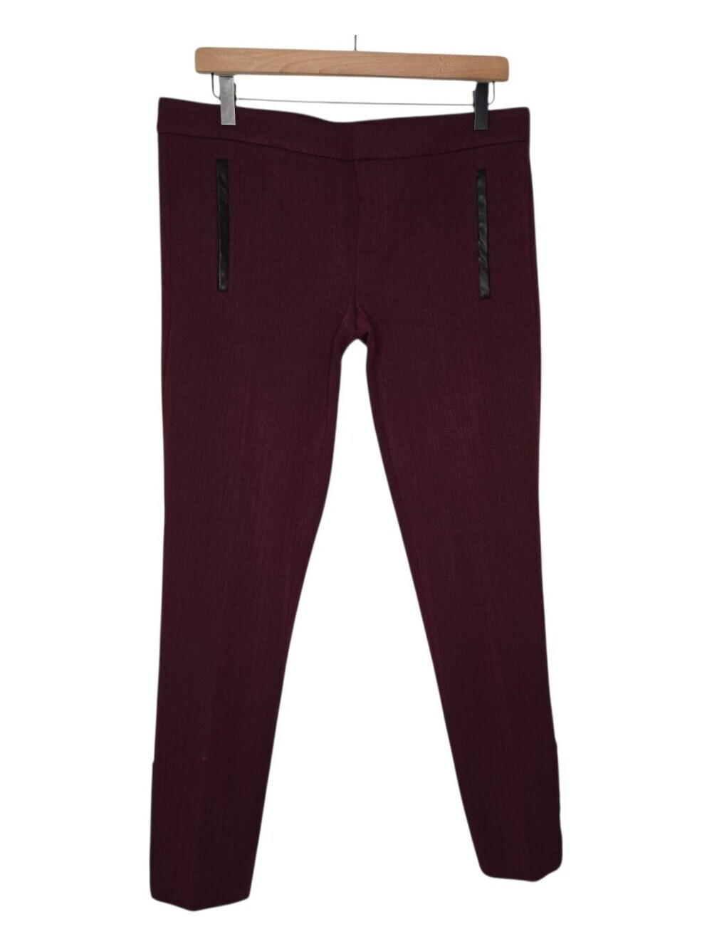 Banana Republic Womens Maroon Herringbone Leather Trim Slim Ankle Sloan Pants 8